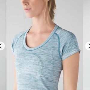 Lululemon Run swiftly short sleeve top,tee,Heathered Tofino Teal,6